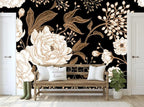 Wall Mural Peonies and Roses Floral Vintage Wallpaper Seamless Gold White Flowers Wall Coverings for Living Room Bedroom Kids Room（Not Peel and Stick）
