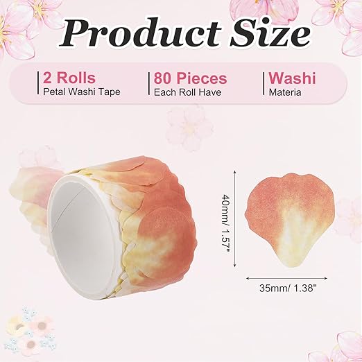 uxcell 2 Rolls Petal Washi Tape, 80 Pieces Floral Decorative Tape Colored Masking Tapes Crafting Supplies for DIY Crafts, Gift Wrapping, Scrapbook, Party Decorations, Large Orange