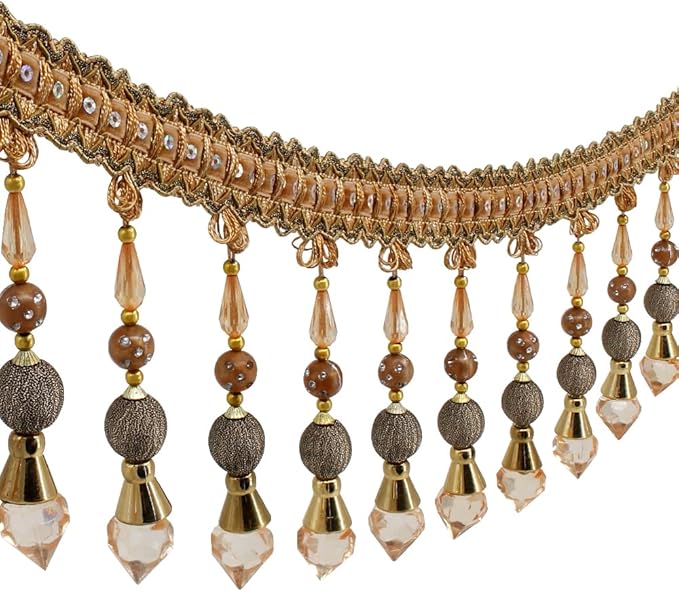 3yards Beading Fringe Trimming Long Beads Tassel Curtain Trim Ribbon Trim for Cover Edge Decorative (Orange)