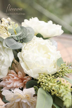 Floroom Artificial Flowers 16pcs 4" Ivory Blooming Peonies Real Looking Foam Fake Peony with Stems for DIY Wedding Bouquets Bridal Shower Centerpieces Floral Arrangements Party Tables Home Decorations