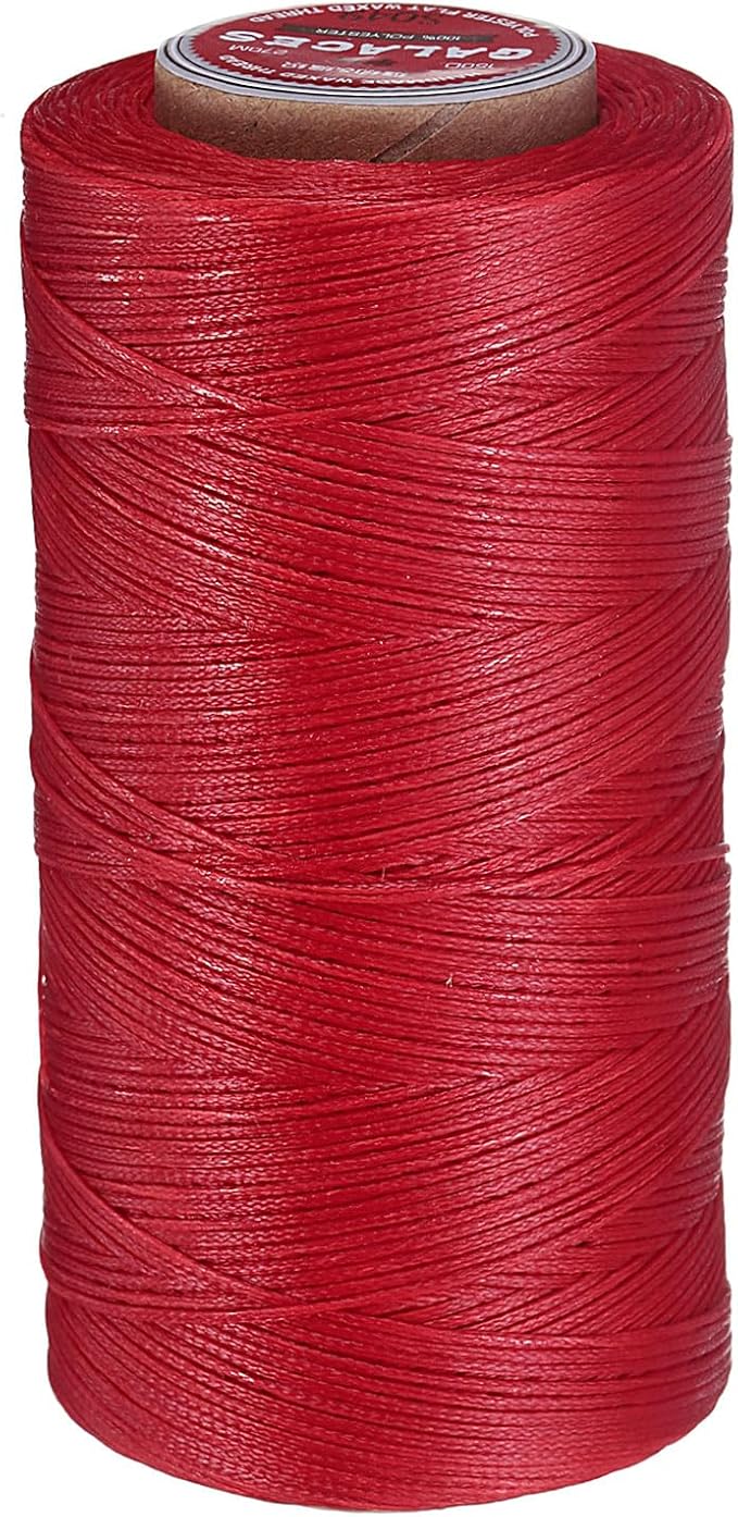 uxcell Flat Leather Sewing Waxed Thread, 270m / 295 Yards Polyester Wax String, 150D Wax Stitching Cord for Leather Crafts, Bookbinding, Bracelets Braided, Red