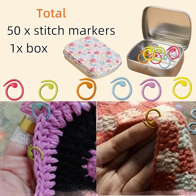 Hilsayum Flower Shape Metal Stitch Markers,50Pcs Colorful Stitch Markers with Storage Box