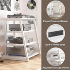 Armocity 4-Tier AV Media Stand with Power Strips, Stereo Stand with LED Lights, Audio Tower Rack with Adjustable Shelves, Small Entertainment Center, 30'', White