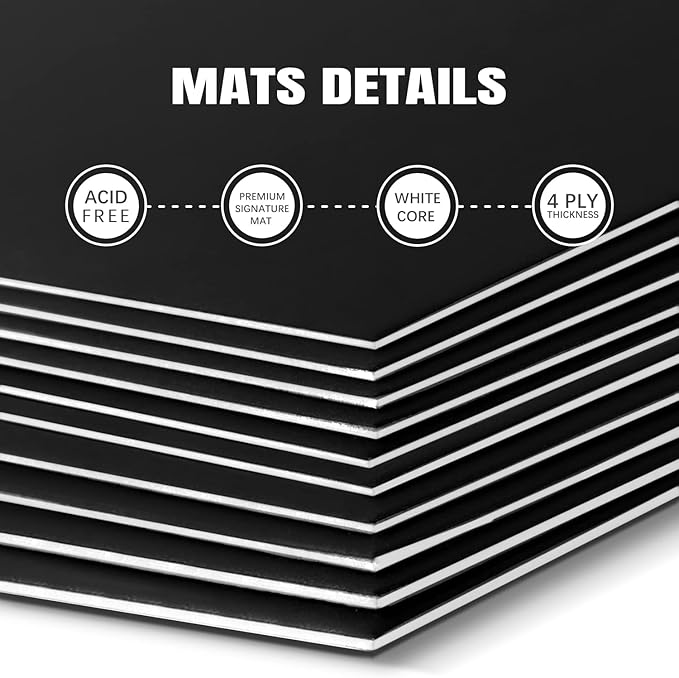 AUEAR, 15 Pack 8x10 Uncut Matte Boards Black Photo Mat Board Great for Picture Framing, Print, Artwork