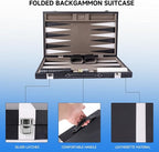 GSE Games & Sports Expert Premium Leather Backgammon Board Game Set, Classic Backgammon Game Set with Leather Case, Travel Folding Board Game (Black&Grey, Medium)