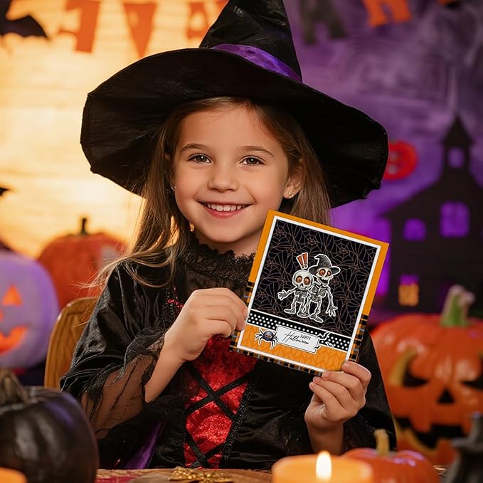 Halloween Clear Silicone stampReusable Stamp with Pumpkins, Skulls, Bats, Santa Claus, and Holiday Designs. Used for Making Cards, scrapbooks, and DIY templates (Halloween Skeleton)
