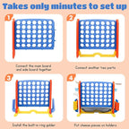 Giant 4 in a Row Connect Game with Mesh Fabric | Height Adjustable 4-in-1 Jumbo 4-to-Score Yard Game Set with Basketball, Golf & Ring Toss | Outdoor Indoor Family Yard Party Game for Kids & Adults