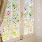 Donox Decorative Window Privacy Film, 3D Floral Stained Glass Window Film Static Cling Rainbow Privacy Sticker for Glass Door Heat Control Anti UV, No Adhesive (Gladiolus,17.5 x 157.4 inches)