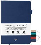 Wordsworth & Black A5 Mixed Media Journal 96 Mix Pages, Hardcover Leather, 190 GSM Paper, Journaling Notebook for Work & Sketching, Journals for Women, Men - Gifts Box Included Blue
