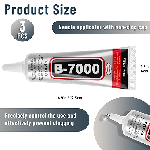 B-7000 Craft Glue for Jewelry Making, Multi-Function B-7000 Super Adhesive Glues Liquid Fusion Glue for Rhinestones Crafts, Clothes Shoes, Fabric, Jewelry Making, Cell Phones (3x25 ml/0.9 oz)