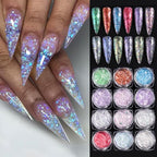 Holographic Nail Art Glitter Iridescent Flakes, 12 Colors Aurora Irregular Opal Nail Foil Flakes Ultra-Thin Nail Glitters Sequins Manicure Decorations for DIY Gel Polish Nail Art, Resin Craft, Gifts