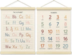 BONETAT Numbers alphabet poster for Nursery Toddlers, Play Room Wall Decor, ABC Wall Chart, Wall Hanging Decor for Toddler Playroom Decor Kids Wall Decor, Wooden Frame Alphabet Banner-A11
