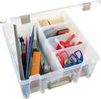 ArtBin 6990ZZ Super Satchel Double Deep 3-Pack, Portable Art & Craft Organizers with Handles, [3] Plastic Storage Cases, Clear & Gold