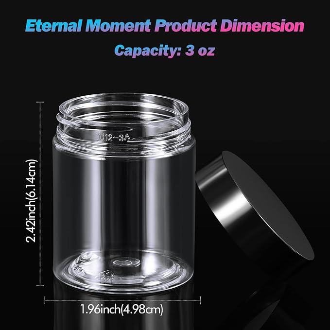Eternal Moment 36 Pack 3 OZ Plastic Jars Round Clear Cosmetic Container Jars with Lids, Perfect for Lotion, Cream, Ointments, Makeup, Eye Shadow, Rhinestone, Samples, Pot, Travel Storage