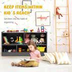 KOTEK Toy Storage Organizer, 5 Cubby Kids Bookshelf, Wooden 3-Tier Bookcase Storage Cabinet, Open Display Book Shelf for Daycare, Nursery, School Classroom, Playroom & Living Room (Grey, 5 Cubes)