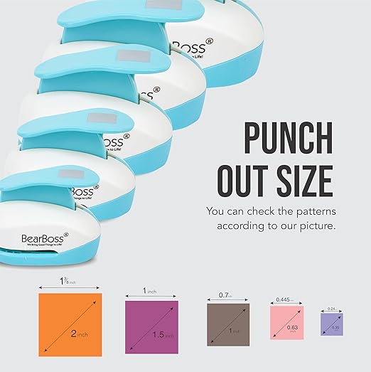 BearBoss Square Paper Punch Set, 5 Different Sizes, Scrapbooking Crafting Tool, Classic White