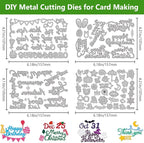 16 Set Word Die Cut for Card Making Blessing Words Metal Cutting Dies Holiday Word Dies Happy Birthday Embossing Stencils for DIY Scrapbooking Photo Album Paper Art Craft Decoration