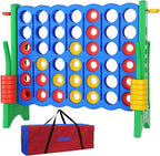 Jumbo 4 in a Row Game Set,4FT Giant Game Set with Carry Bag&44 Pieces Rings&Cup Holder,Indoor/Outdoor Yard Game for Kids & Adults-Fun Family&Party Game-Boosts Brain Power (Blue&Green)