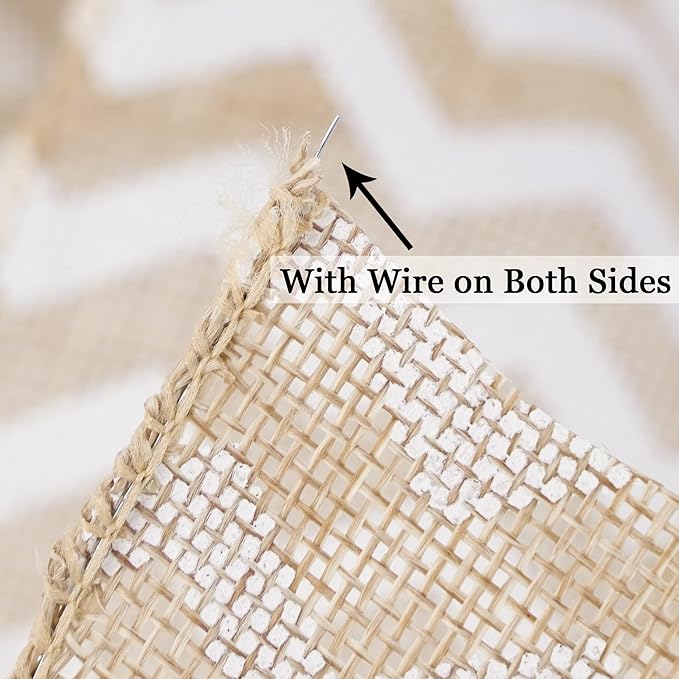 MEEDEE Burlap Ribbon with White Chevron Pattern - 2.5 Inch Wired Ribbon for Cakes, Wreaths, Rustic Decor, Baby Showers, Beach Parties, Farmhouse Gifts - 10 Yards
