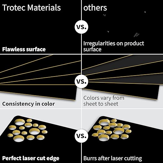 Trotec TroLase | 8"x12"x1/16", 10 Pcs | Black/Gold | 2 Ply | Modified Acrylic | Laser Engraving Double Color Plastic Sheet | Engraving Blanks for Laser, Saw, Guillotine | Made in USA