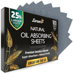 Natural Oil Blotting Sheets for Face with Bamboo Charcoal - 25% Larger - 1pk/100 Makeup Friendly Blotting Papers for Face - Easy Dispensing Oil Absorbing Sheets