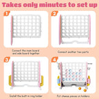 Giant 4 in a Row Connect Game with Mesh Fabric | Height Adjustable 4-in-1 Jumbo 4-to-Score Yard Game Set with Basketball, Golf & Ring Toss | Outdoor Indoor Family Party Game for Kids & Adults, Pink