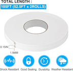 Double Sided Foam Tape 0.5In x 52.5FT 2 Pack, Mounting Tape Heavy Duty, Strong Adhesive Weatherproof Seal Strips for DIY Craft Picture Poster, Car & Gap Filling Mountings, Home Office Decor (White)