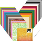 HTVRONT HTV Heat Transfer Vinyl Bundle, 90 Pack 12" x 10" Iron on Vinyl for t Shirts, 58 Assorted Colors HTV Vinyl with PTFE Sheet & Weeding Tools, Includes Glitter, Floral, Plaid, Neon, Geometric