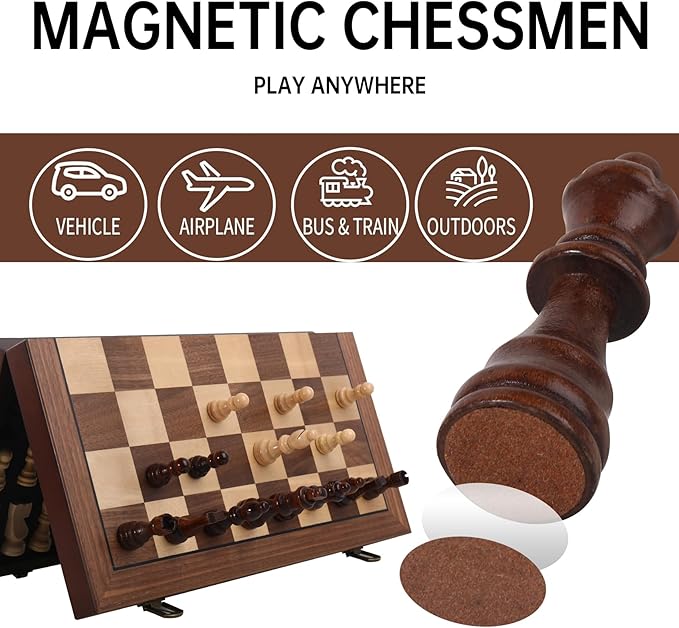 Premium Wooden Chess Set with Protective Carry Bag - 15" Folding Chess Board & Chess Pieces - Classic Strategy Game for Adults & Kids for Chess Lovers, Beginners