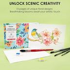Grabie Watercolor Coloring Book, 15 Sheets Art Pad A5 (8.3 x 5.8), Cotton Watercolor Book for Adults(Floral)