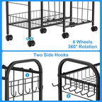 Ball Storage Rack, Sports Ball Storage Cart with 6 Wheels, Elastic Strap, Removable Basket, Hooks, Sports Equipment Organizer For Garage, Children's Room, Court, School, Small Gym, Outdoor