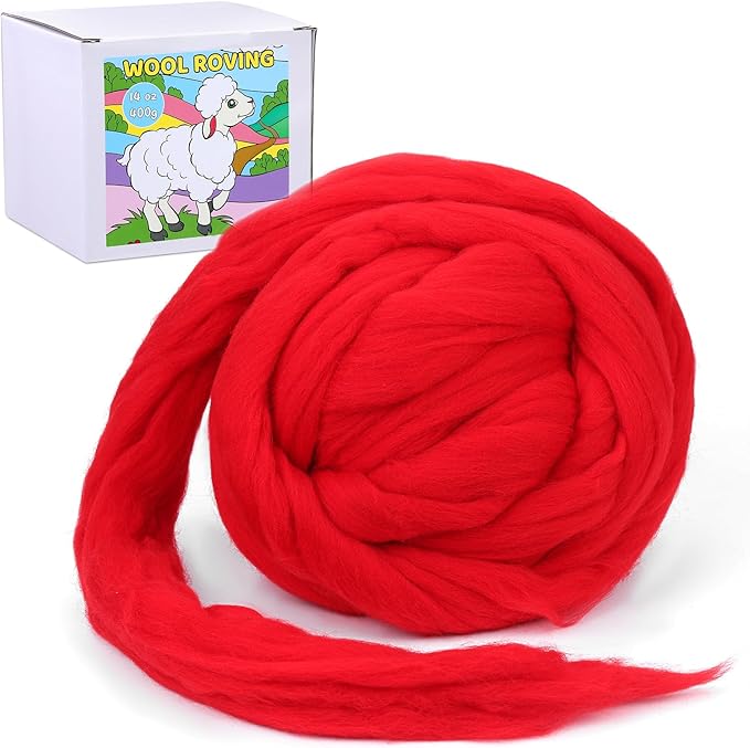 QMNNMA 14.1oz Wool Roving Yarn, Fiber Roving Wool Top, Wool Felting Supplies, Chunky Yarn, Handmade Carded Core Woolen for Craft, Wet Felting DIY Hand Spinning