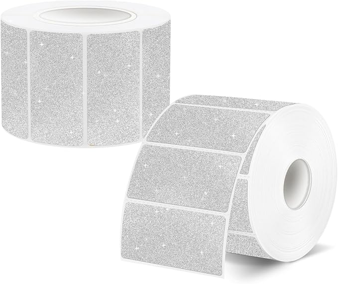 2x1 Inch Holographic Thermal Labels, Silver Glitter Thermal Printer Stickers, Waterproof Self-Adhesive Shipping Barcode Address Label Printer Sticker- 600 Labels/ 2 Rolls