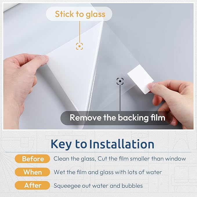 rabbitgoo Window Privacy Film, Non-Adhesive Frosted Glass Window Film for Bathroom, Static Cling Heat Blocking Stickers for Home Indoor Opaque Frosting Coverings House Tint, Matte White 29.5" x 78.7"