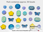 2.1oz (60g) of Focal Glass Bead Mix with Table-Cut Flower and Butterfly Beads, PG Blue