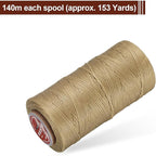 uxcell Flat Leather Sewing Waxed Thread, 140m / 153 Yards Polyester Wax String, 300D Wax Stitching Cord for Leather Crafts, Bookbinding, Bracelets Braided, Sand Yellow