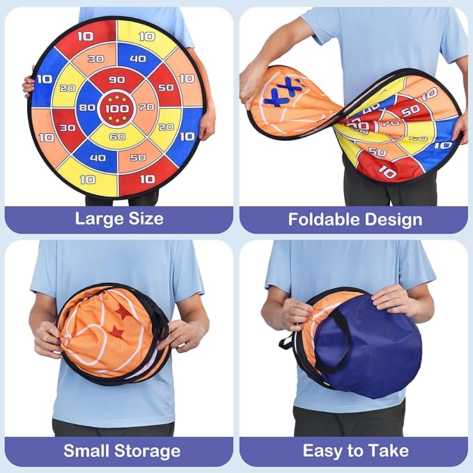 3-in-1 Dart Board for Kids and Adults,Sticky Tic Tac Toe Dart Game for Indoor Wall,Outdoor Games for Adults and Family,Kids Games Boys Toys Birthday Gifts for 4 5 6 7 8 9 10 11 12 Year Old Boys Girls