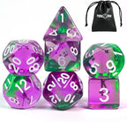 7-Die DND Dice Set Polyhedral Dice Set with a Leather Dice Bag, D&D Dice Set for Dungeons and Dragons, RPG, MTG Table Games (T/Purple Green)