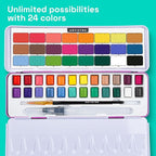 ARTISTRO Watercolor Paint Set 24 Colors, Travel Watercolor Set in Portable Box, Mini Water Colors Paint for Artists, Beginners, Amateur Hobbyists