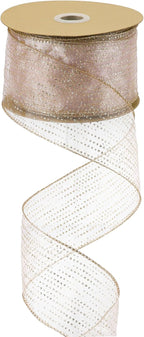 MEEDEE Rose Gold Sheer Glitter Wired Ribbon 2.5 Inch Horizontal Stripes Polka Dot Christmas Ribbon Organza Sheer Glitter 25 Yards for Christmas Tree, Wreath, Bow Making