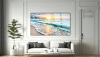SpiritualHands Sea beach ocean white sand Tempered Glass Wall Art Painting for Living Room, Tempered Glass Modern Prints Decor, Large Vivid Color Panel for Bedroom, Kitchen, or Office