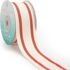 CT CRAFT LLC Ivory Cotton Red Stripes Ribbon 1.5" x 10 Yards for Home Décor Gift Present Wrapping DIY Crafts Birthday Wedding Bouquet Christmas