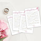 Wedding Shower Games Cards, Wedding Advice Word Game, Bridal Shower Games 25 Guests, Engagement Party Wedding Games for Guests, Pink Ribbon Bow Wedding Party Supplies - E06