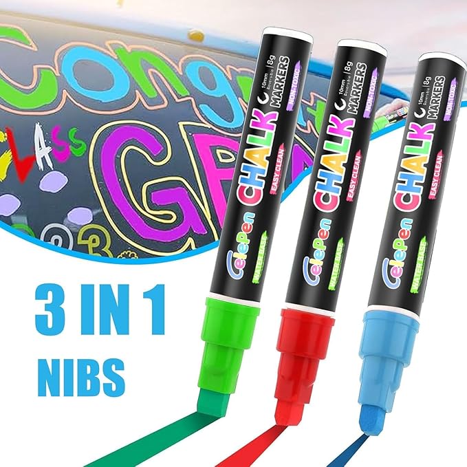 Window Chalk Markers for Cars Glass Washable, 10 Colors Jumbo Liquid Chalk Marker Pens with 10mm 3 in 1 Nib Wide Tips, Big Chalkboard Markers Car Window Paint Pens for Auto, Bistro, Mirror, Poster
