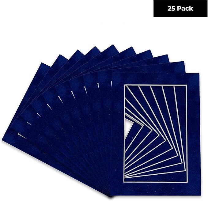 Pack of 25 Acid Free 11x14 Mats Bevel Cut for 8.5x11 Photos - Brooke Blue Suede Precut Matboards For Pictures, Photos, Framing - 4-ply Thickness