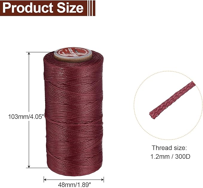 uxcell Flat Leather Sewing Waxed Thread, 140m / 153 Yards Polyester Wax String, 300D Wax Stitching Cord for Leather Crafts, Bookbinding, Bracelets Braided, Burgundy