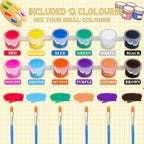 DUA MAIGA 210 Pcs Mini Acrylic Paint Set,12 Colors Acrylic Paint Strips with 30 Pcs Paint Brushes for Kids & Adults, Kids Paint Set for Home Birthday Classroom Party Favors