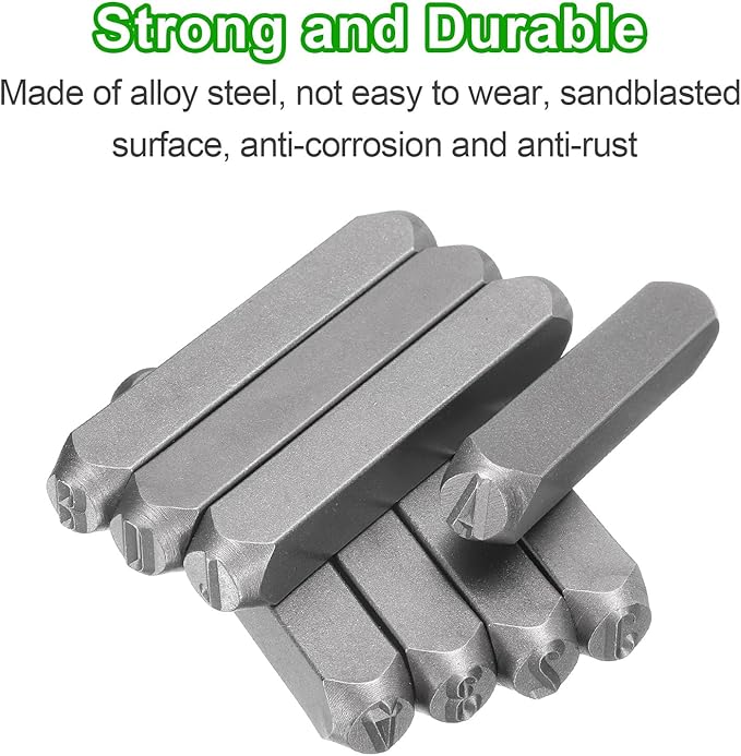 HARFINGTON 36pcs Metal Stamping Kit 5/16" (8mm) Steel Uppercase Letter and Number Punch Set (A-Z / 0-8 / "&" Symbol) Punch Press Tool with Case for Imprinting Metal Plastic Wood Leather