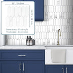 SUNWINGS Backsplash Tile for Kitchen Peel and Stick, Stone Composite Self Adhesive Tiles Faux Marble Pattern Long Hexagon Mosaic Wall Tile for Kitchen, 12 Inch x 11.22 Inch 10 Sheets White Marble