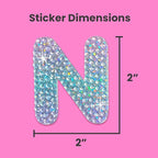 StickerBeans® Rhinestone Alphabet Letter Sticker N - Unique Sparkly Design 2” x 2” Cut-to-Shape Adhesive - Personalization, Collecting, Gifting, Scrapbooking, Decorating Laptops, Phone Cases, All Ages